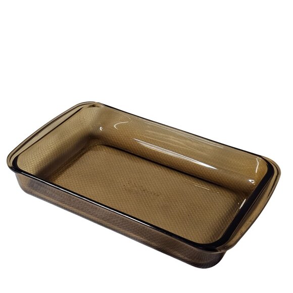 Pyrex Amber Brown Cake Pan 3qt baking dish Fireside glass casserole 233N - Picture 9 of 9